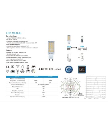 BOMBILLA LED * G9 4,4W 2700K DIM